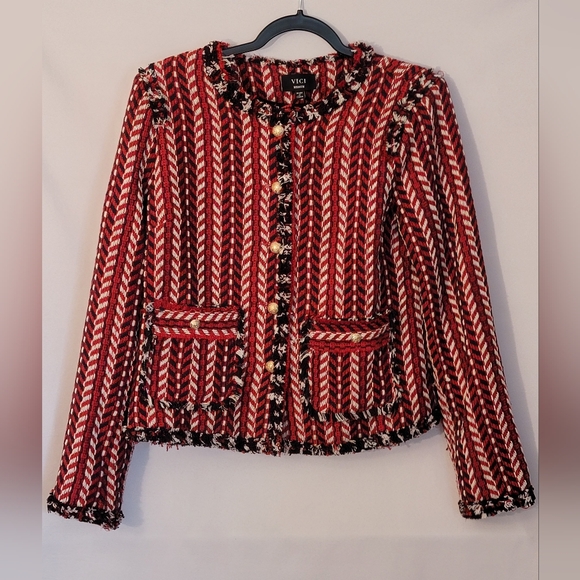 Vici Jackets & Blazers - Vici Faux Tweed Red and Black Blazer/Jacket Size M